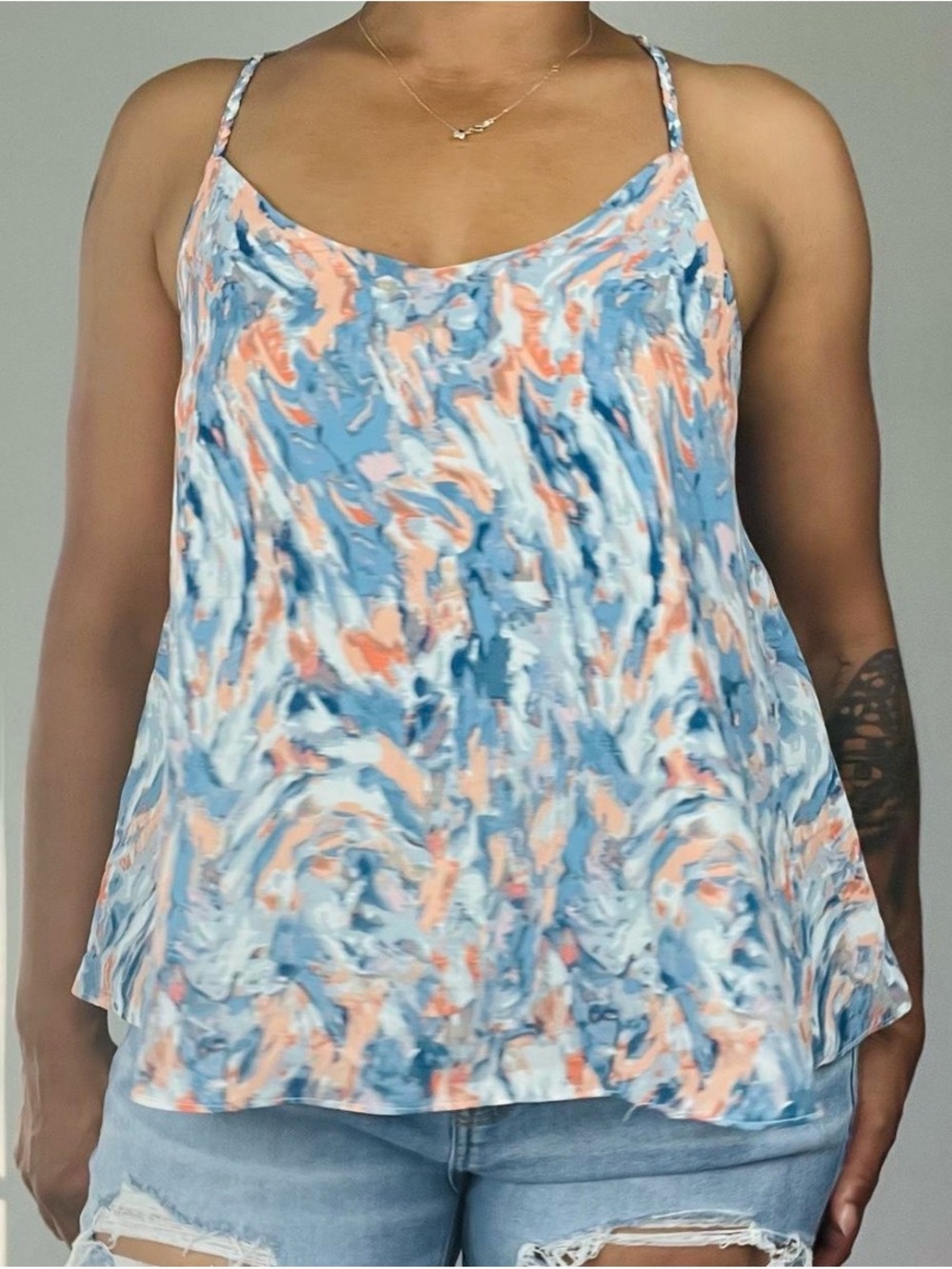 Karle Abstract Blue & Peach Spaghetti-Strap Cami